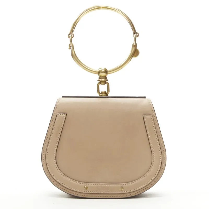 CHLOE Medium Nile gold bangle bracelet handle taupe leather saddle bag