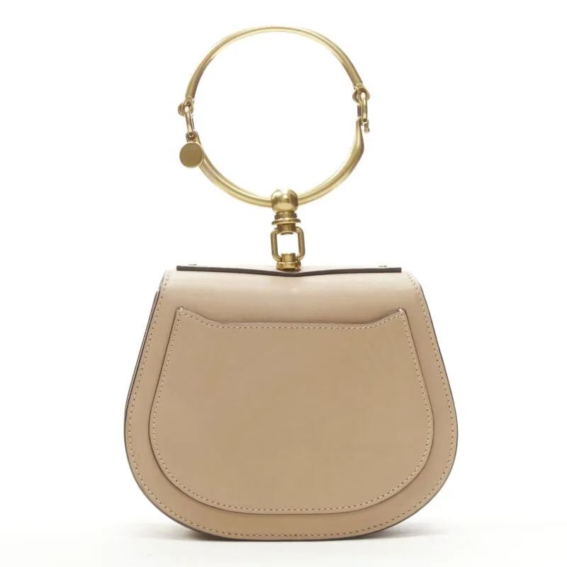 CHLOE Medium Nile gold bangle bracelet handle taupe leather saddle bag