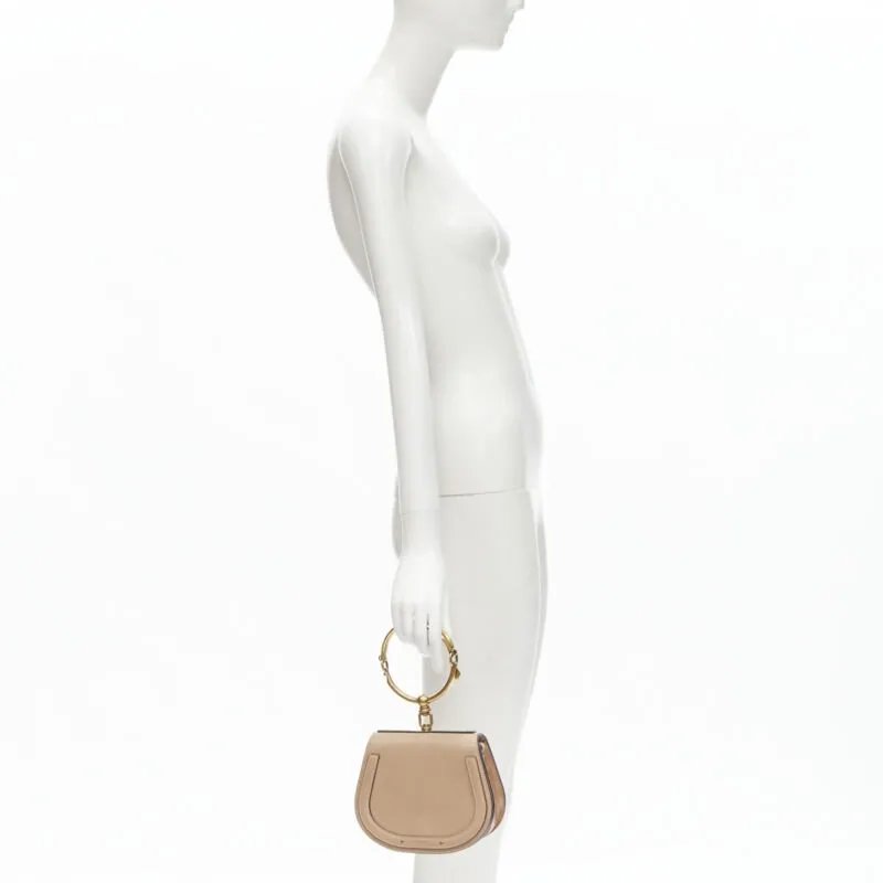 CHLOE Medium Nile gold bangle bracelet handle taupe leather saddle bag