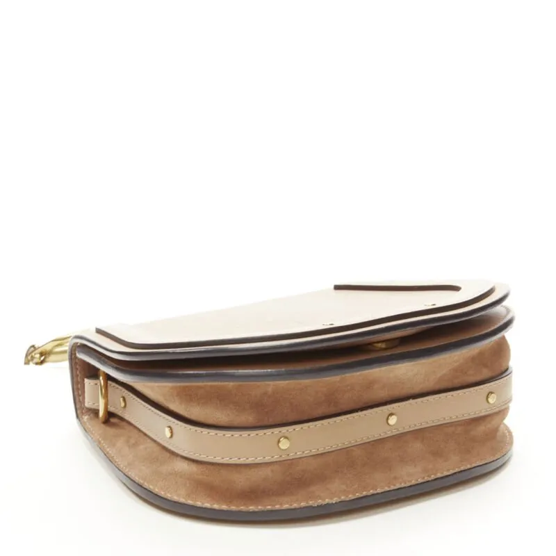 CHLOE Medium Nile gold bangle bracelet handle taupe leather saddle bag
