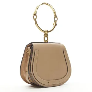 CHLOE Medium Nile gold bangle bracelet handle taupe leather saddle bag