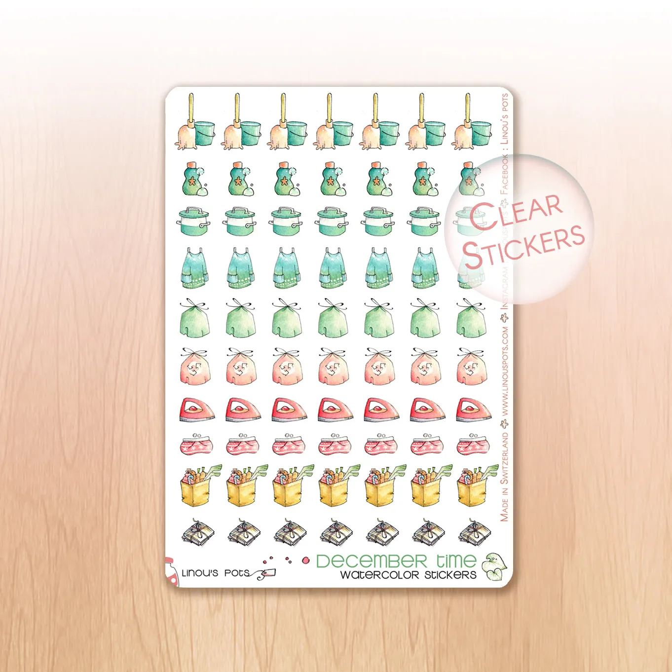 Christmas Woods - Watercolor Planner Stickers - House Chores