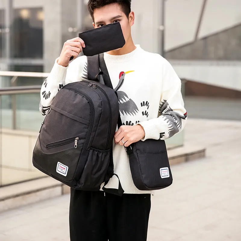 Computer Backpack  Trendy College Students' Backpack Men's Casual Business Large Capacity Travel Bag Three-Piece Backpack