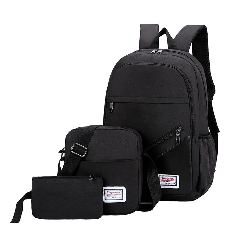 Computer Backpack  Trendy College Students' Backpack Men's Casual Business Large Capacity Travel Bag Three-Piece Backpack