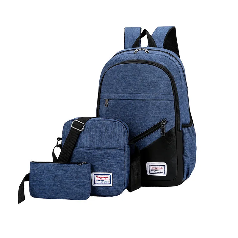 Computer Backpack  Trendy College Students' Backpack Men's Casual Business Large Capacity Travel Bag Three-Piece Backpack