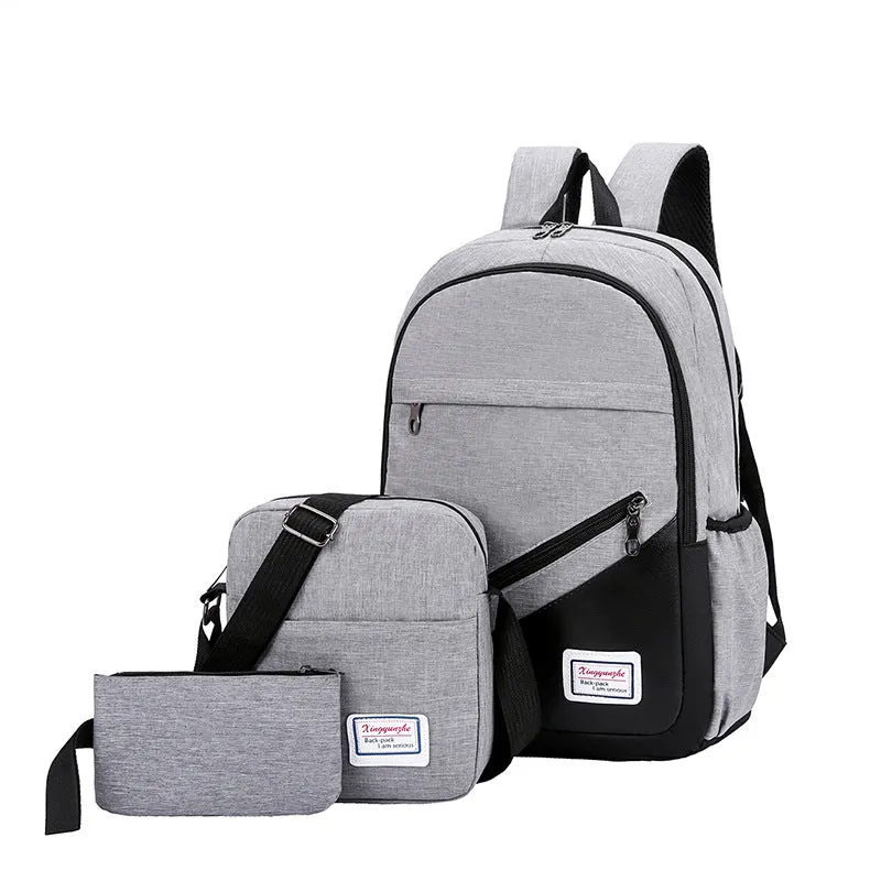 Computer Backpack  Trendy College Students' Backpack Men's Casual Business Large Capacity Travel Bag Three-Piece Backpack