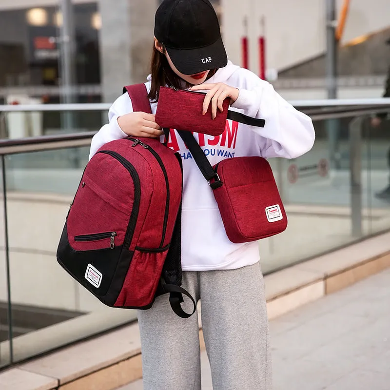 Computer Backpack  Trendy College Students' Backpack Men's Casual Business Large Capacity Travel Bag Three-Piece Backpack