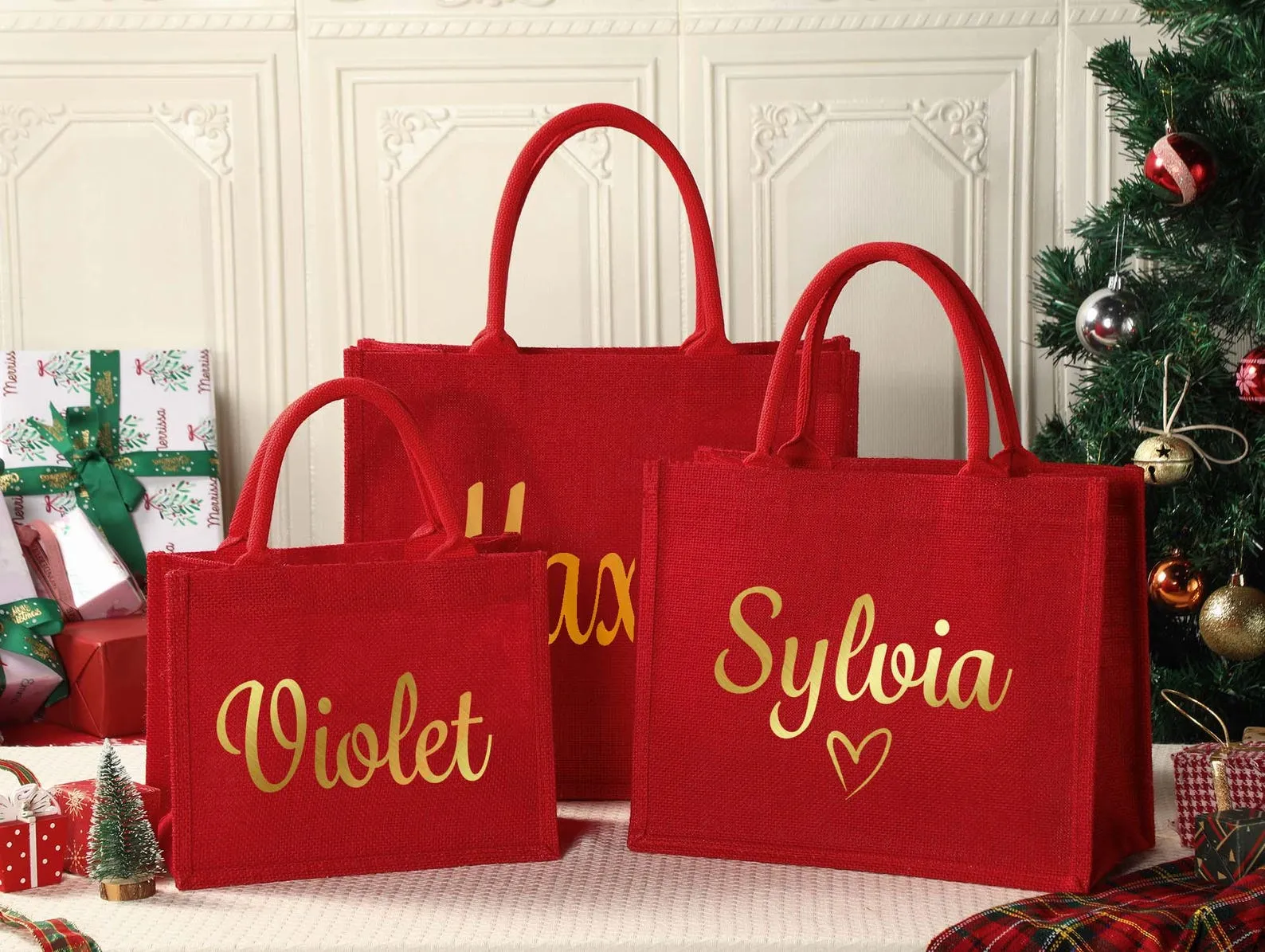 Custom Christmas gift bag & Charm, Holiday Gift Bags with Name, Christmas party bags, Christmas Eve Gift Bags, Xmas Holiday Presents