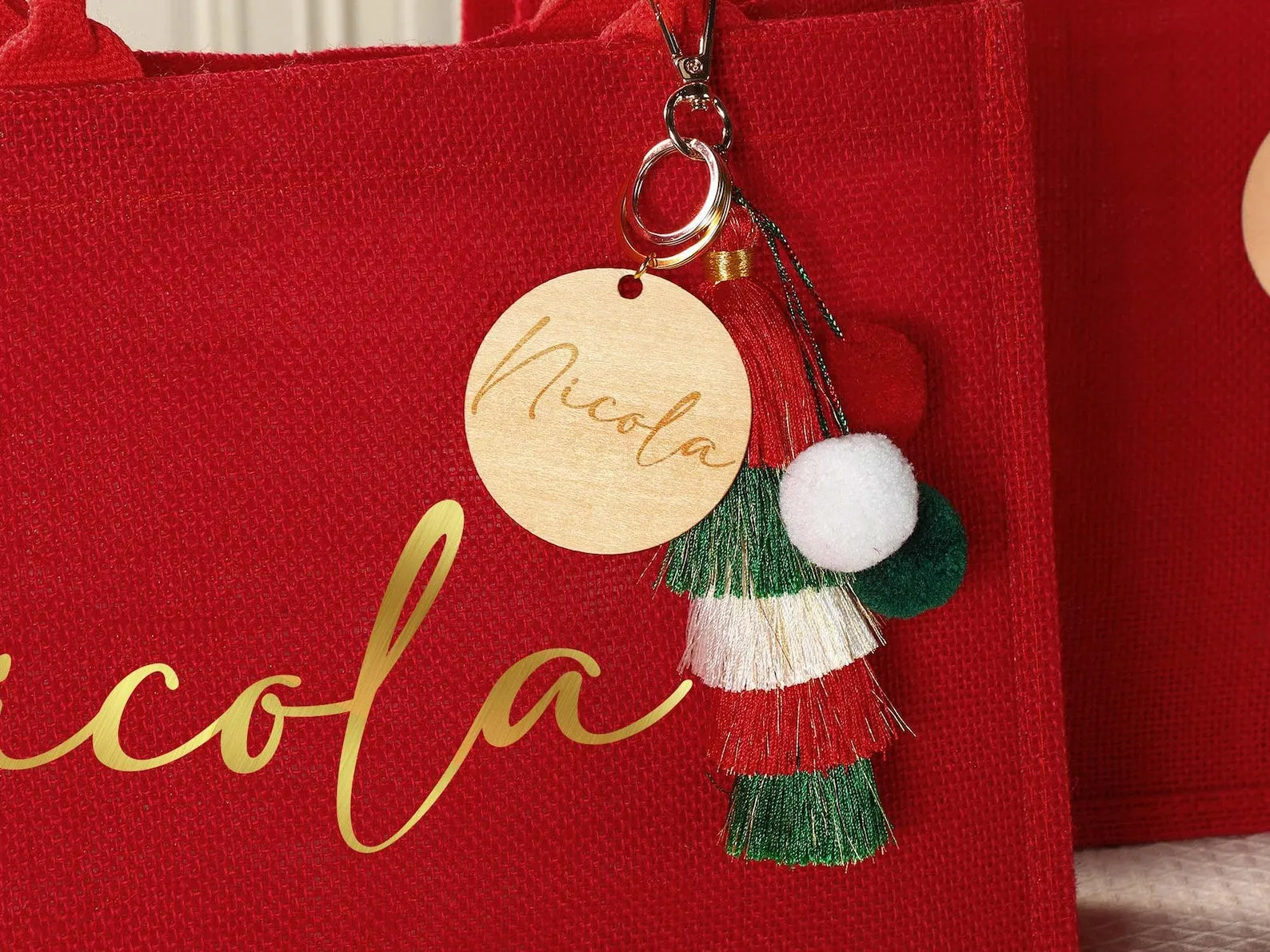 Custom Christmas gift bag & Charm, Holiday Gift Bags with Name, Christmas party bags, Christmas Eve Gift Bags, Xmas Holiday Presents