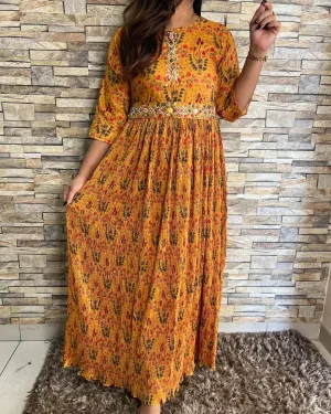 Daisy Yellow Pleated Bling Dress with Belt