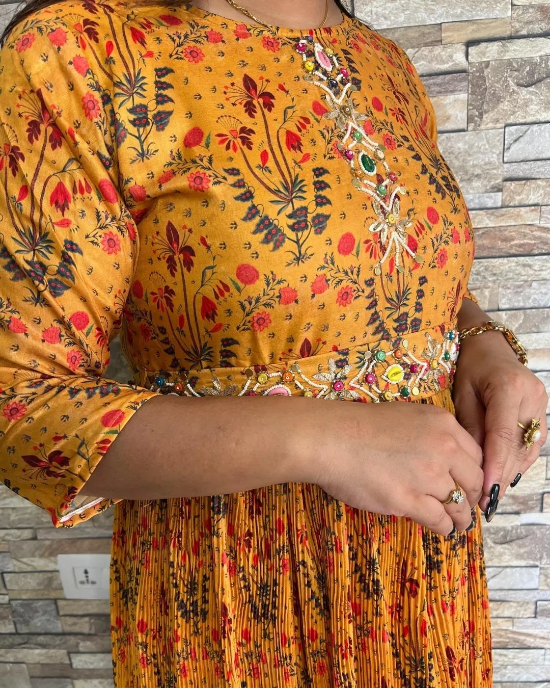 Daisy Yellow Pleated Bling Dress with Belt