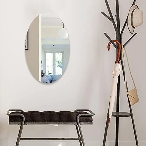 DASHAMAA Trading Oval Shape Adhesive Mirror Sticker for Wall on Tiles Bathroom Bedroom Living Room Basin Mirror Bathroom Wall Mirror Stickers Unbreakable Plastic Wall Mirror (20 * 30)