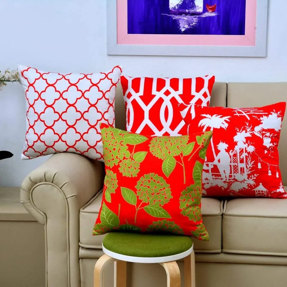 Digital Printed Satin Cushions Assorted 4PCs-Blooming Shades