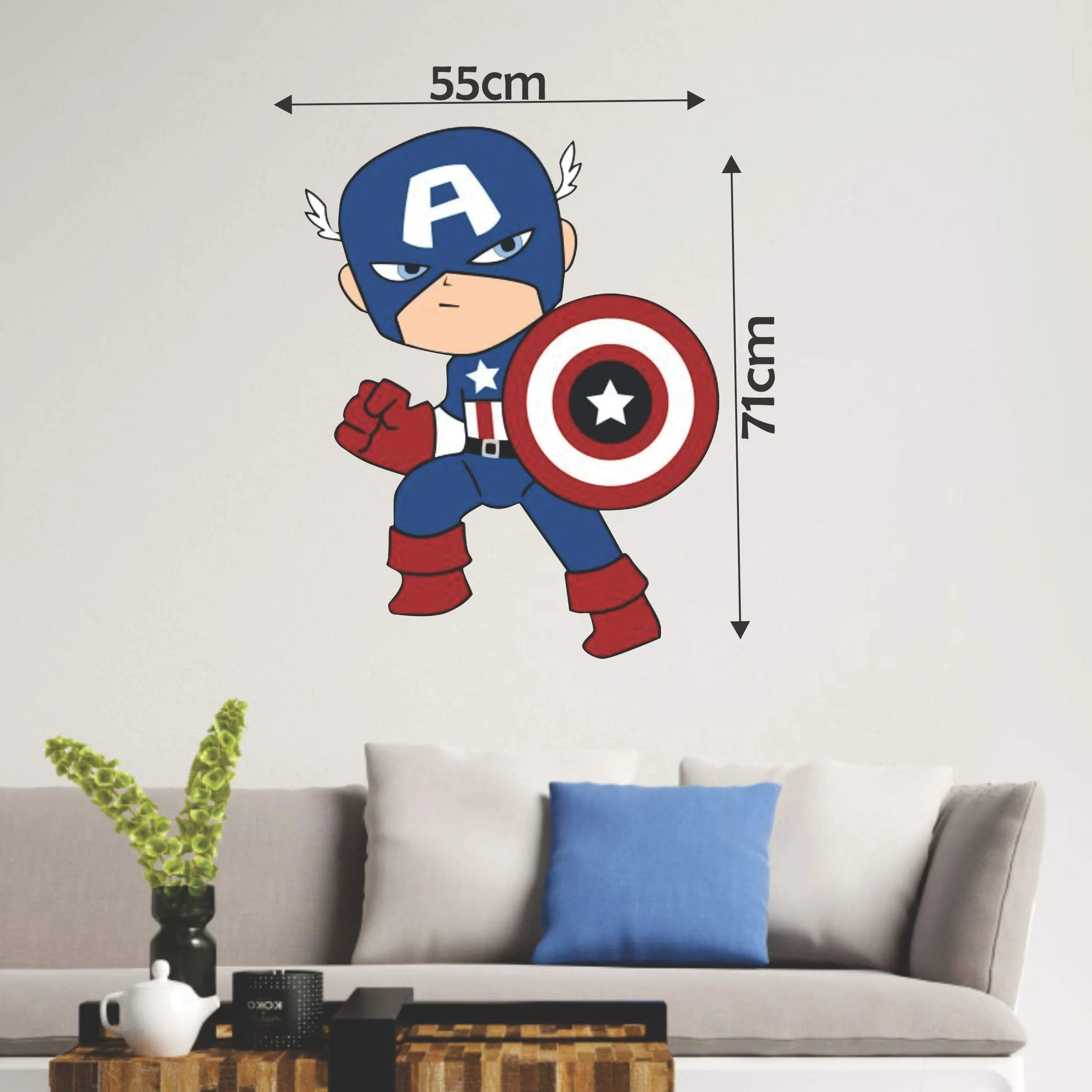 DK Decors Captain America Wall Sticker | Decorative Wall Sticker for Living Room, Bedroom, Office, Hall and Home Decor for Home and Kids Room