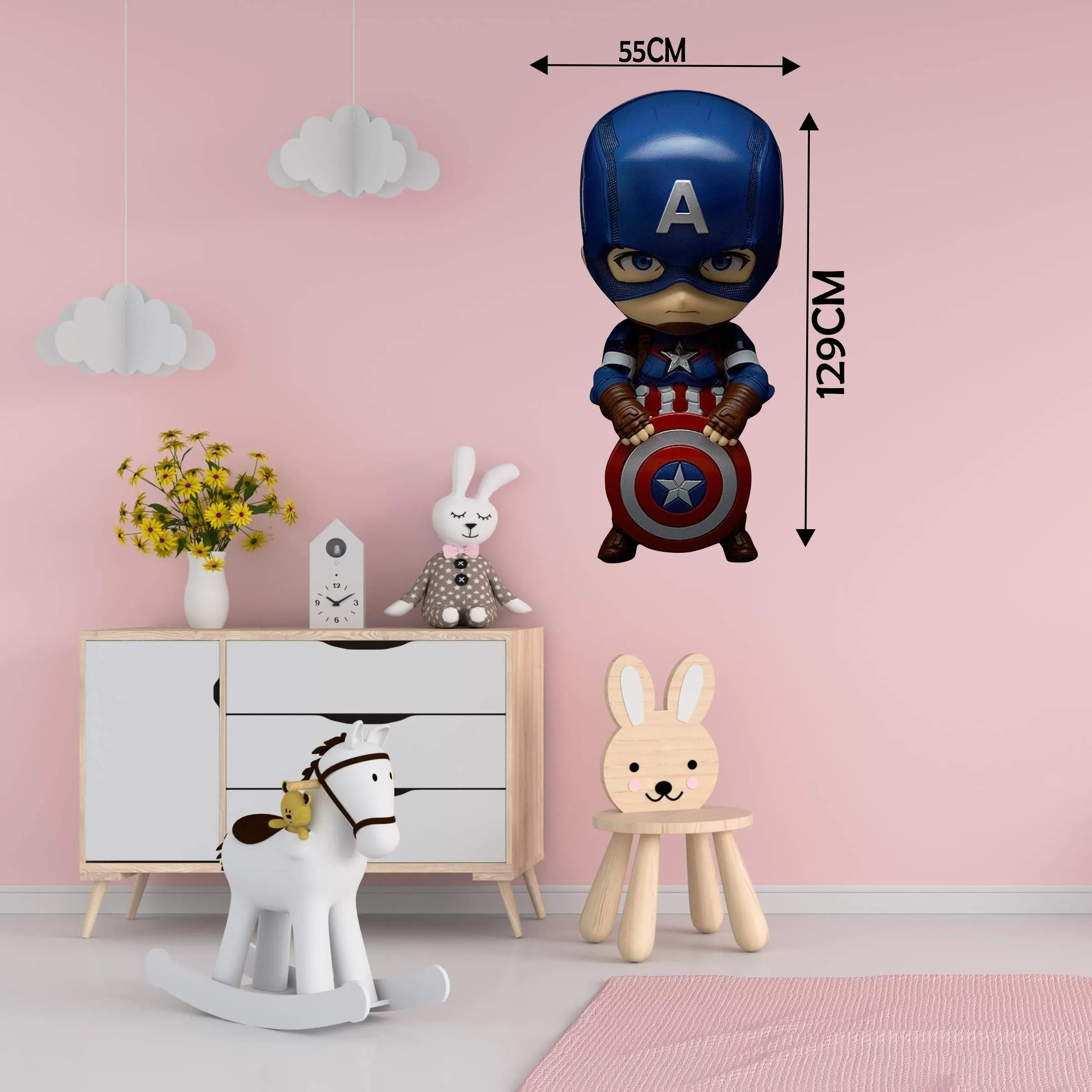 DK Decors Captain America Wall Sticker | Decorative Wall Sticker for Living Room, Bedroom, Office, Hall and Home Decor for Kids