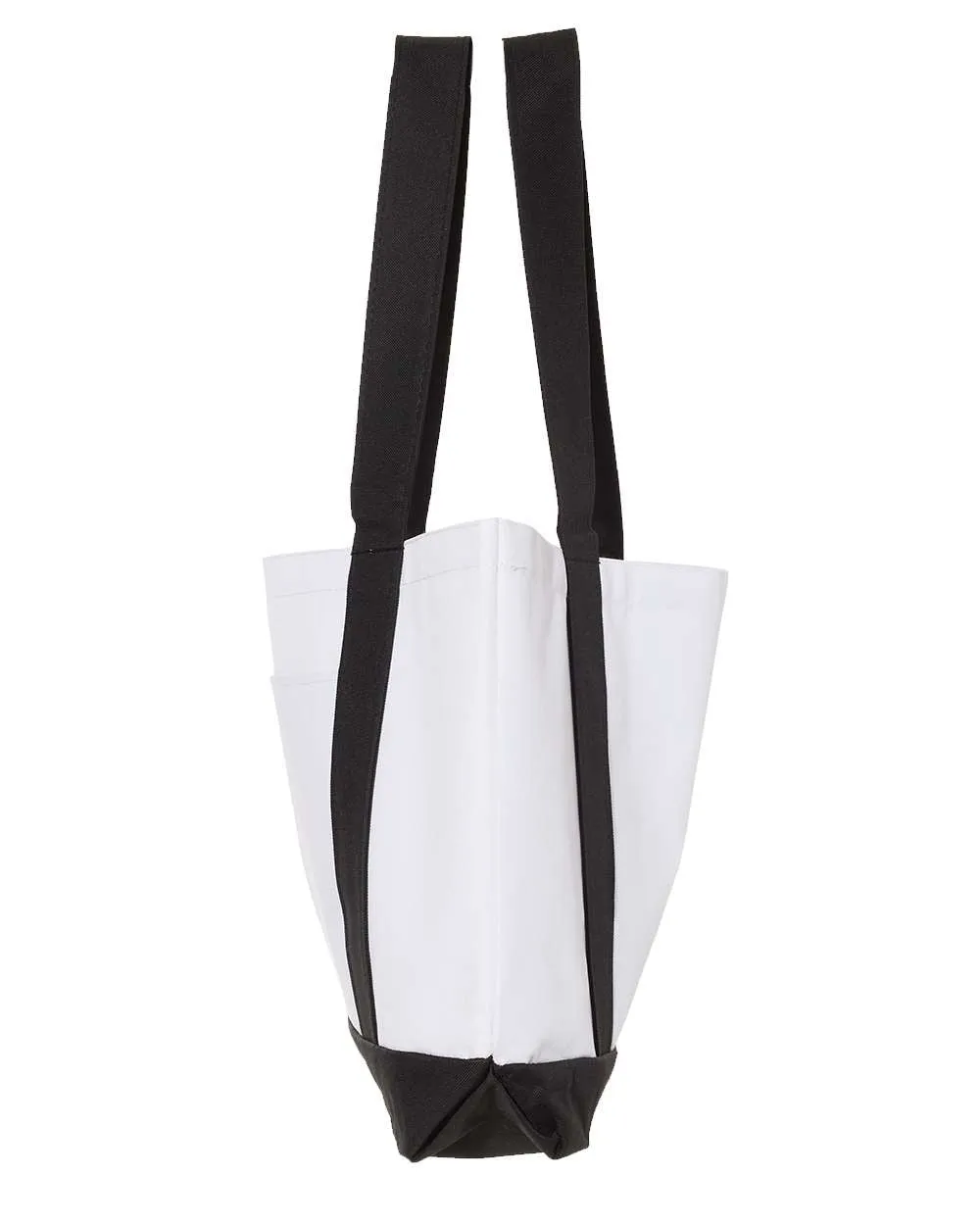 Doughboy SAMC Shopping Bag, 18.5"W x 12"H with 3.5" depth. White Polyester with Black Straps and Bottom.