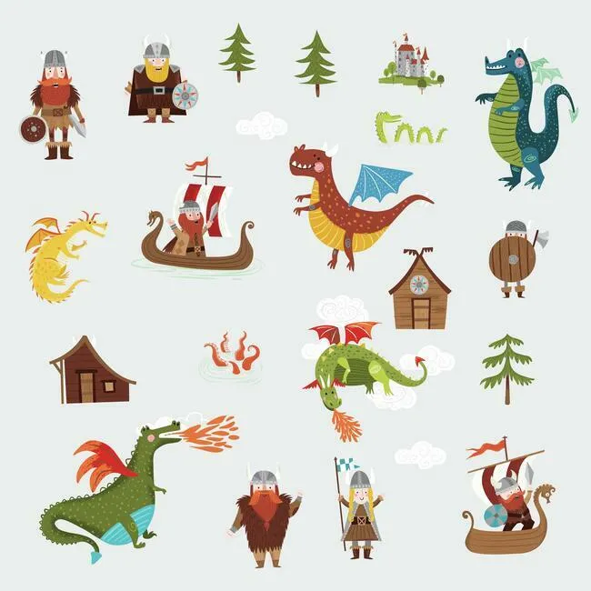 Dragons and Vikings Wall Decals