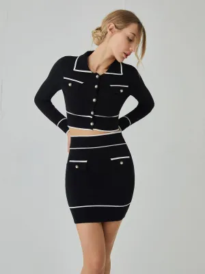 Elegant Contrast Graceful Binding Skirt Set