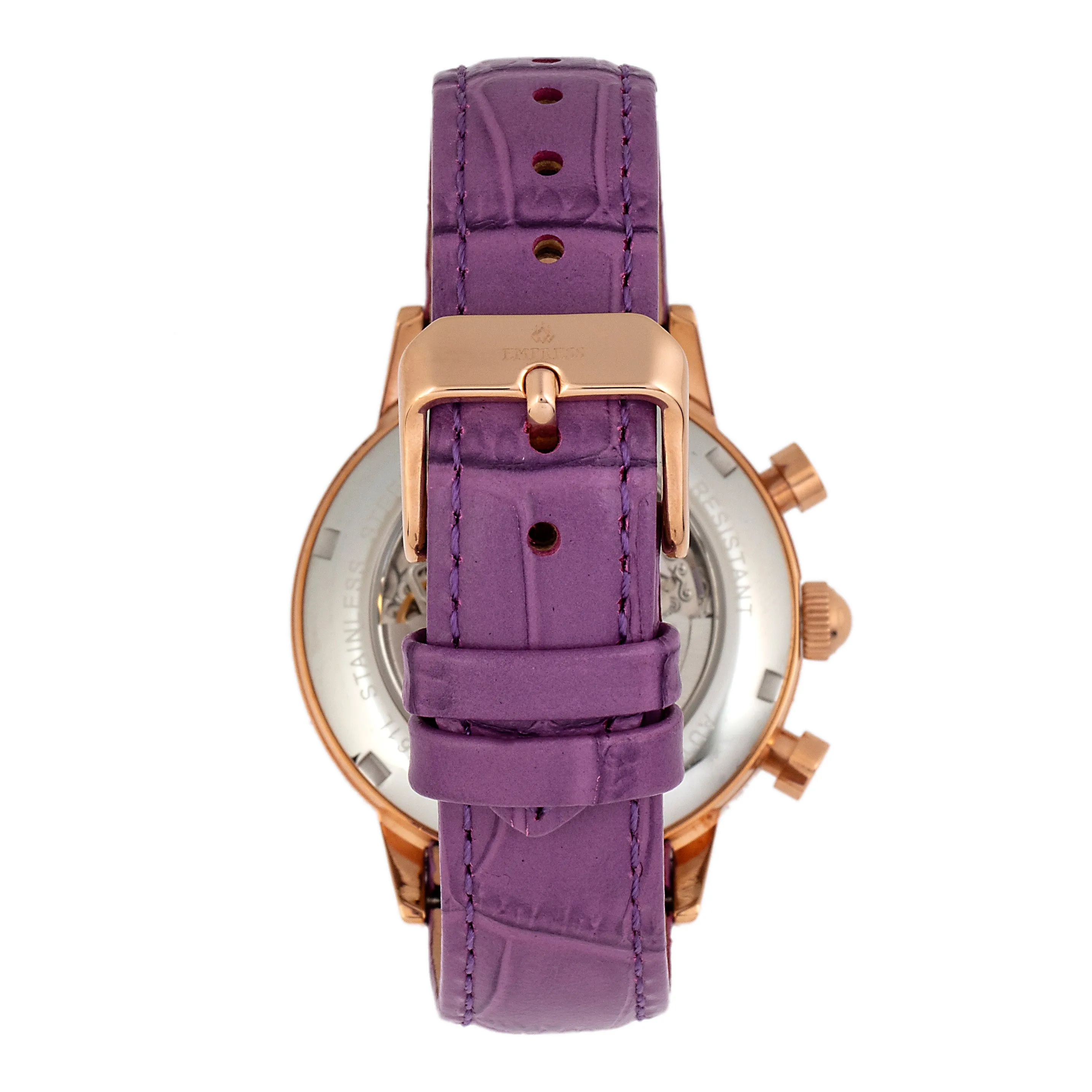 Empress Beatrice Automatic Skeleton Dial Leather-Band Watch w/Day/Date - Rose Gold/Purple