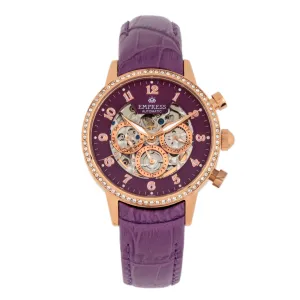 Empress Beatrice Automatic Skeleton Dial Leather-Band Watch w/Day/Date - Rose Gold/Purple