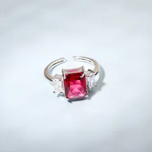 Exquisite Red Color Solitaire Stone With Cz Stones Finger Ring For Women - Free Size