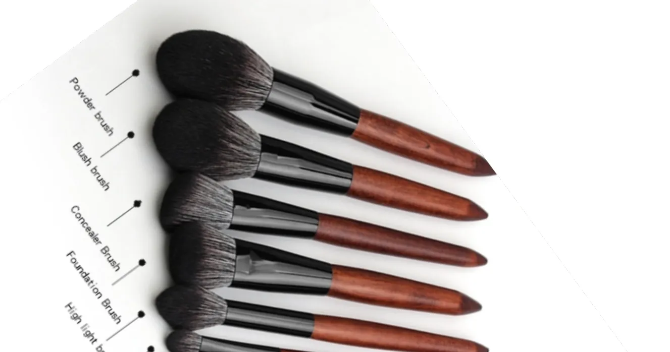 Face Brushes Set Wooden Handle Brush Set (5 piece collection with bag)