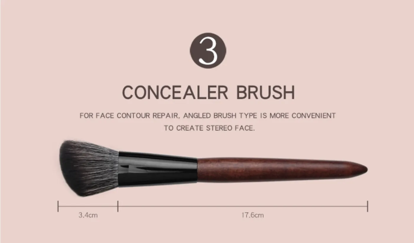 Face Brushes Set Wooden Handle Brush Set (5 piece collection with bag)