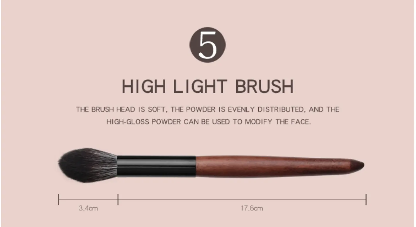 Face Brushes Set Wooden Handle Brush Set (5 piece collection with bag)