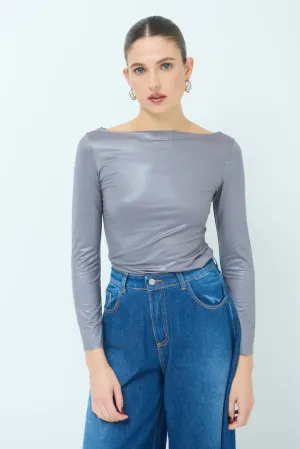 Fitted long-sleeve glossy top wholesale