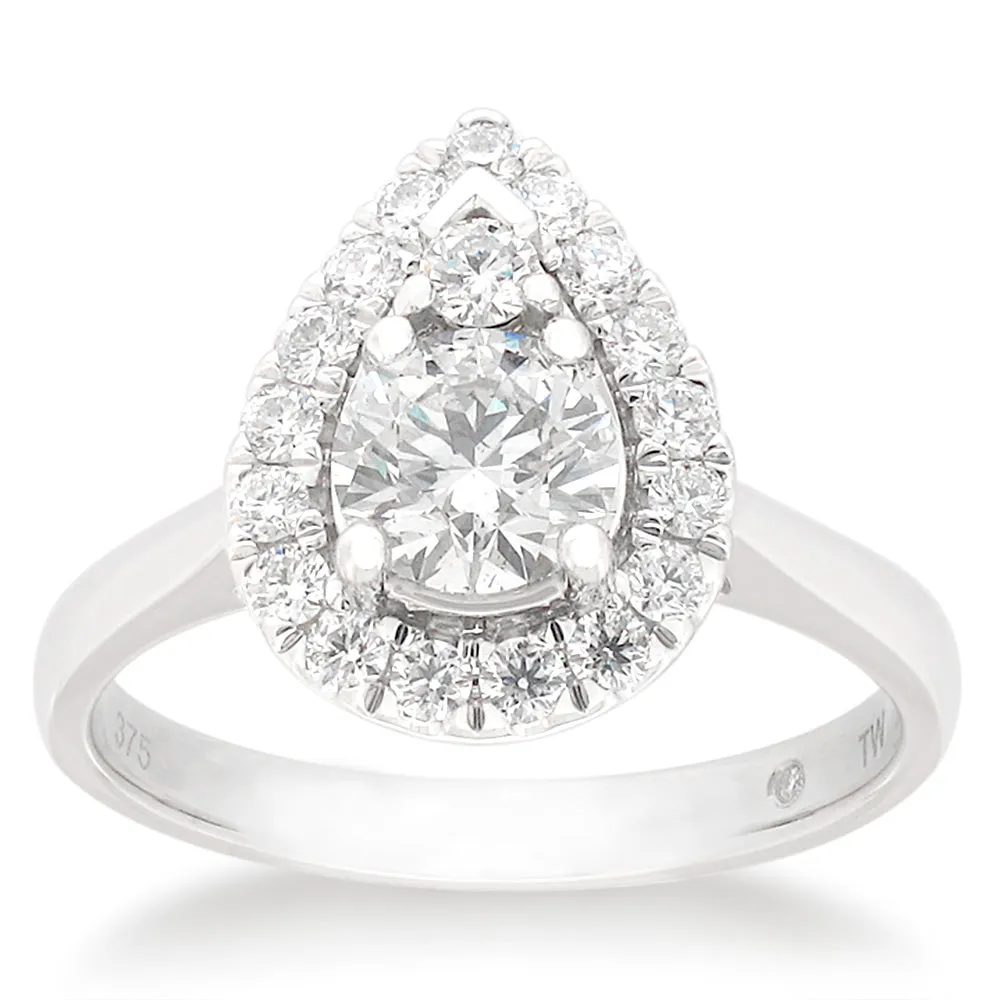Flawless Cut 9ct White Gold Pear Shape Diamond Ring (TW=1ct)