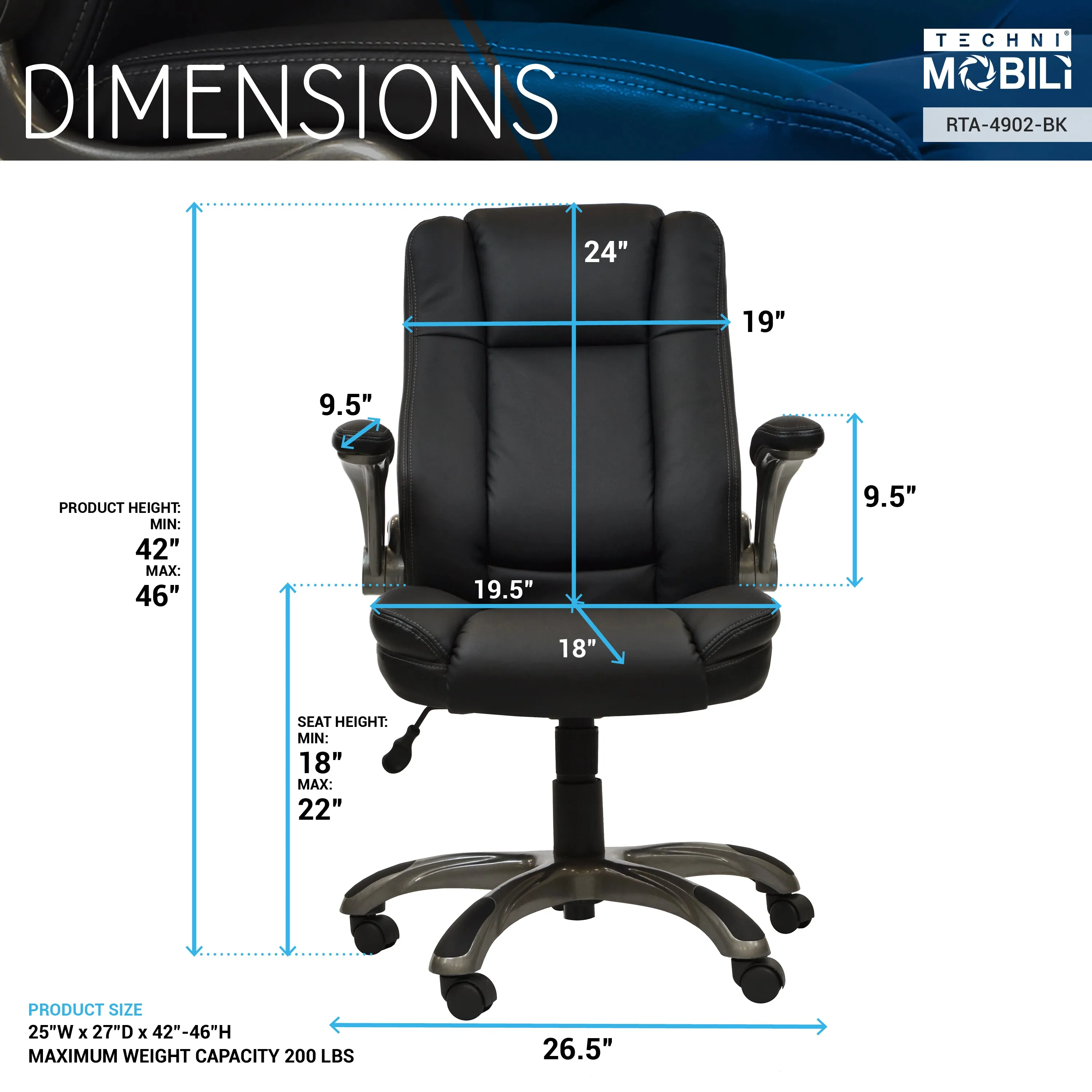 Flex Executive Office Chair with Flip-up Arms - Black