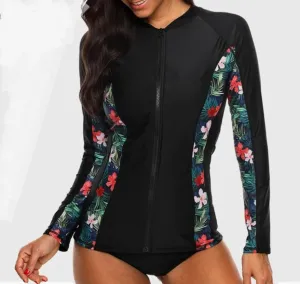 Floral Zip Rashie Top UPF 50 