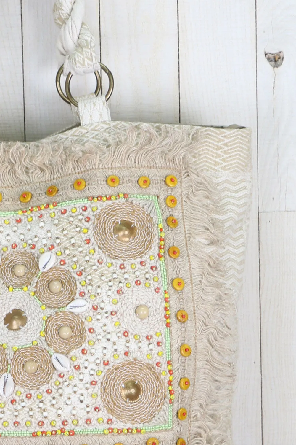 Fringe Beaded Tote Bag