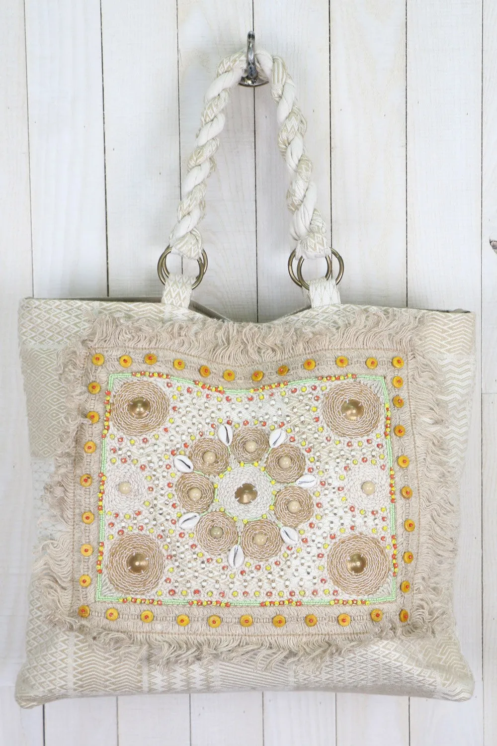 Fringe Beaded Tote Bag