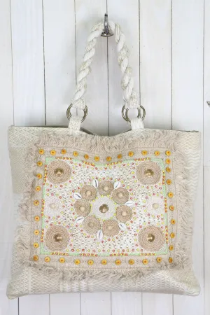 Fringe Beaded Tote Bag