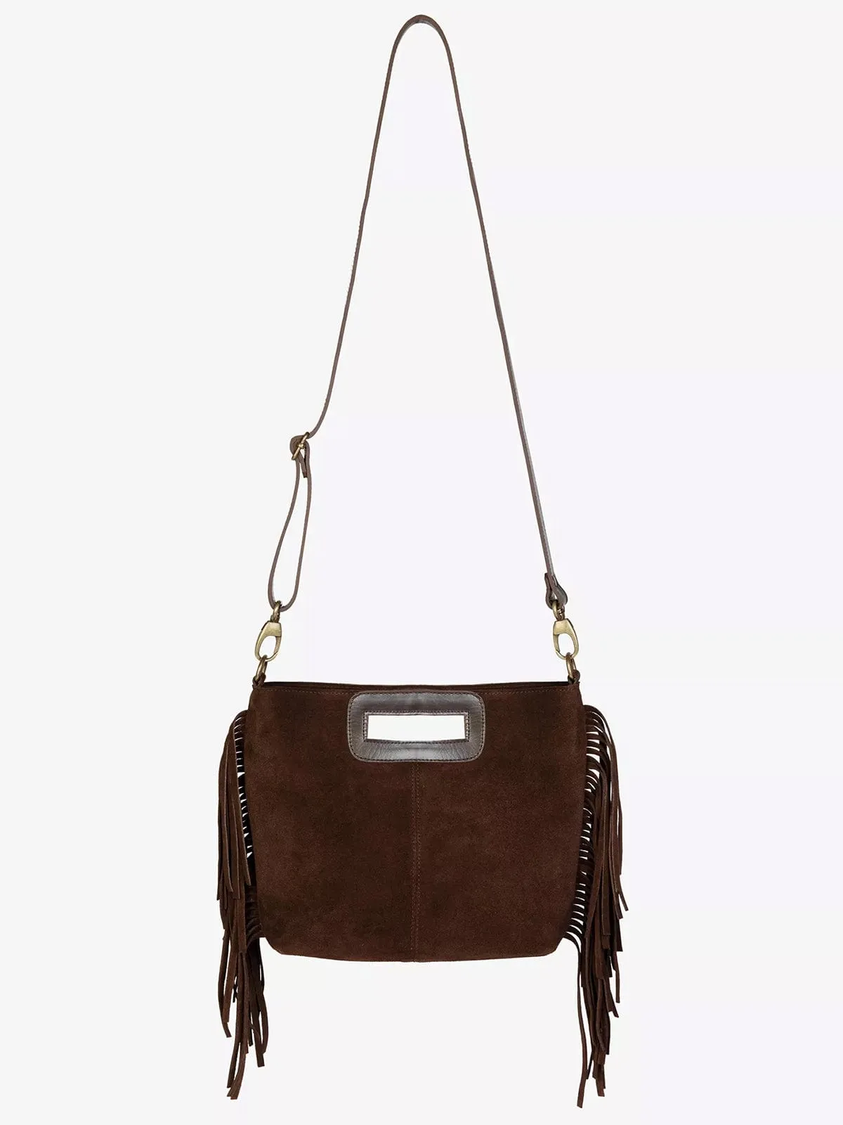 Fringe Handy Suede Bag - Brown