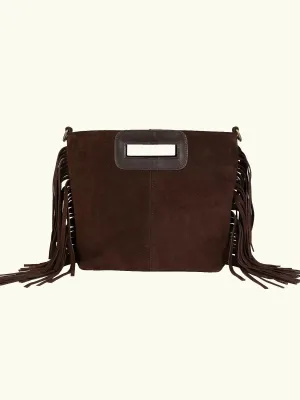 Fringe Handy Suede Bag - Brown