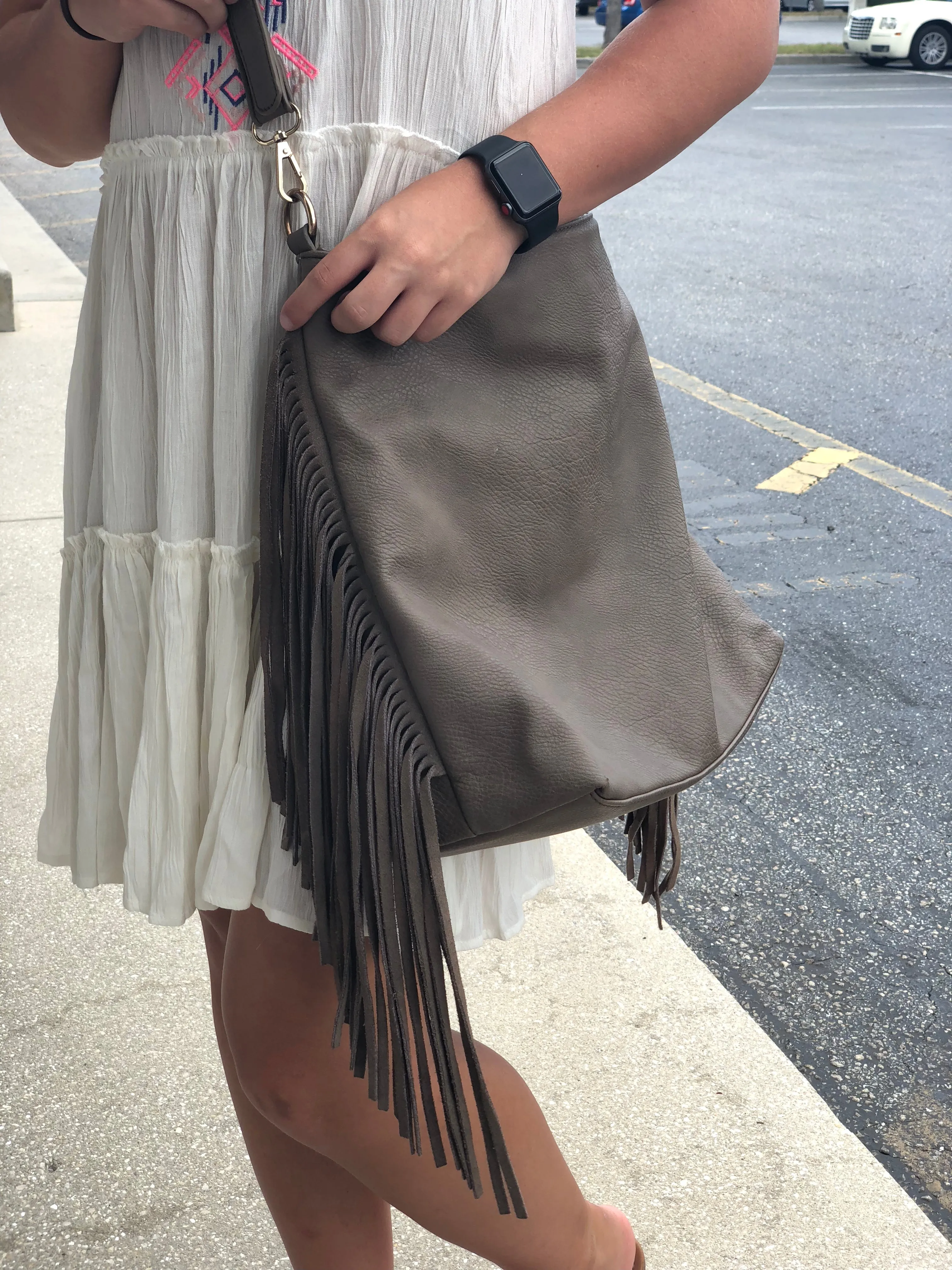 Fringed Leather Hobo Bag