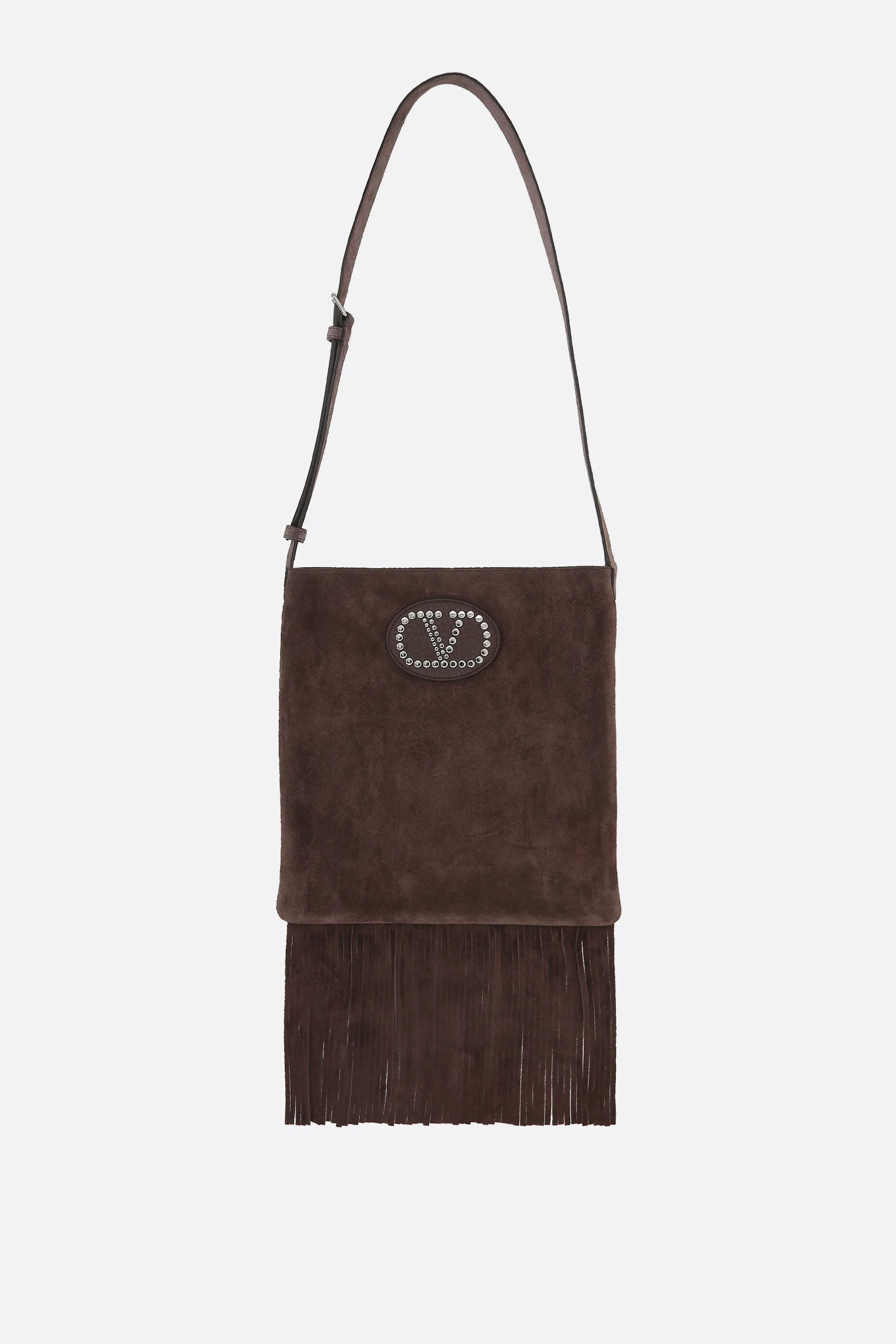 Fringed Studded Suede Shoulder Bag