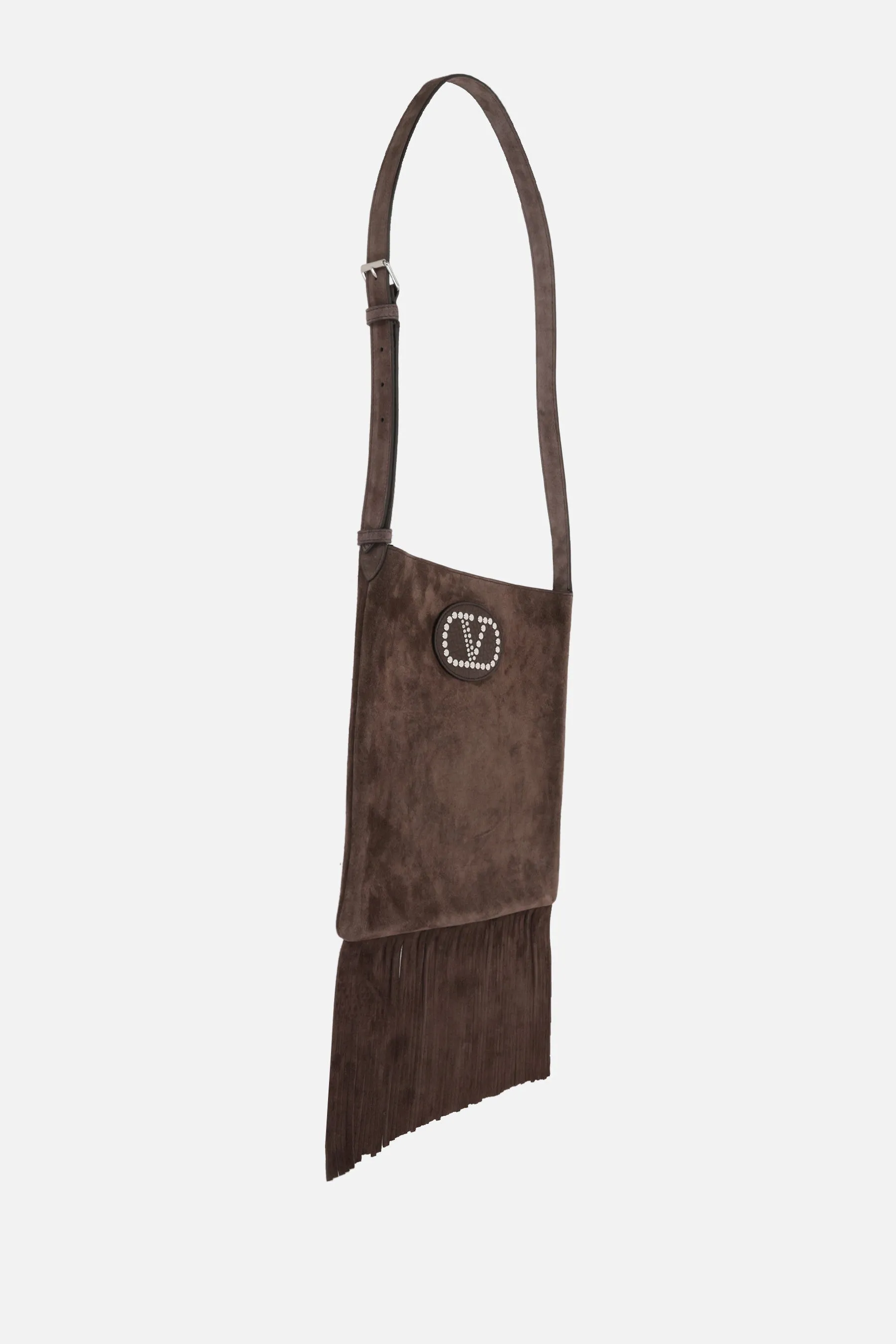 Fringed Studded Suede Shoulder Bag