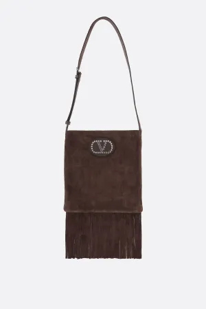 Fringed Studded Suede Shoulder Bag