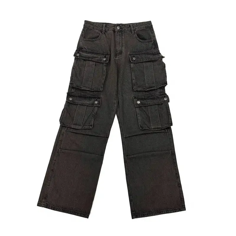 Functional Washed Cargo Jeans