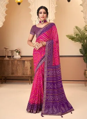 Graceful Pink & Purple Bandhani Chiffon Saree