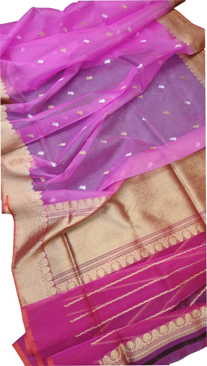 Graceful Pink Banarasi Kora Silk Saree