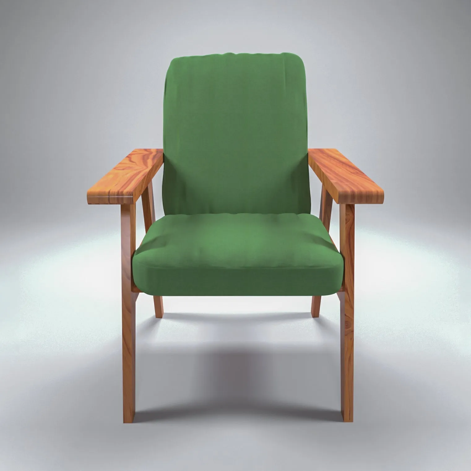 Green Upholstered Natural Teak Polish Arm Chair