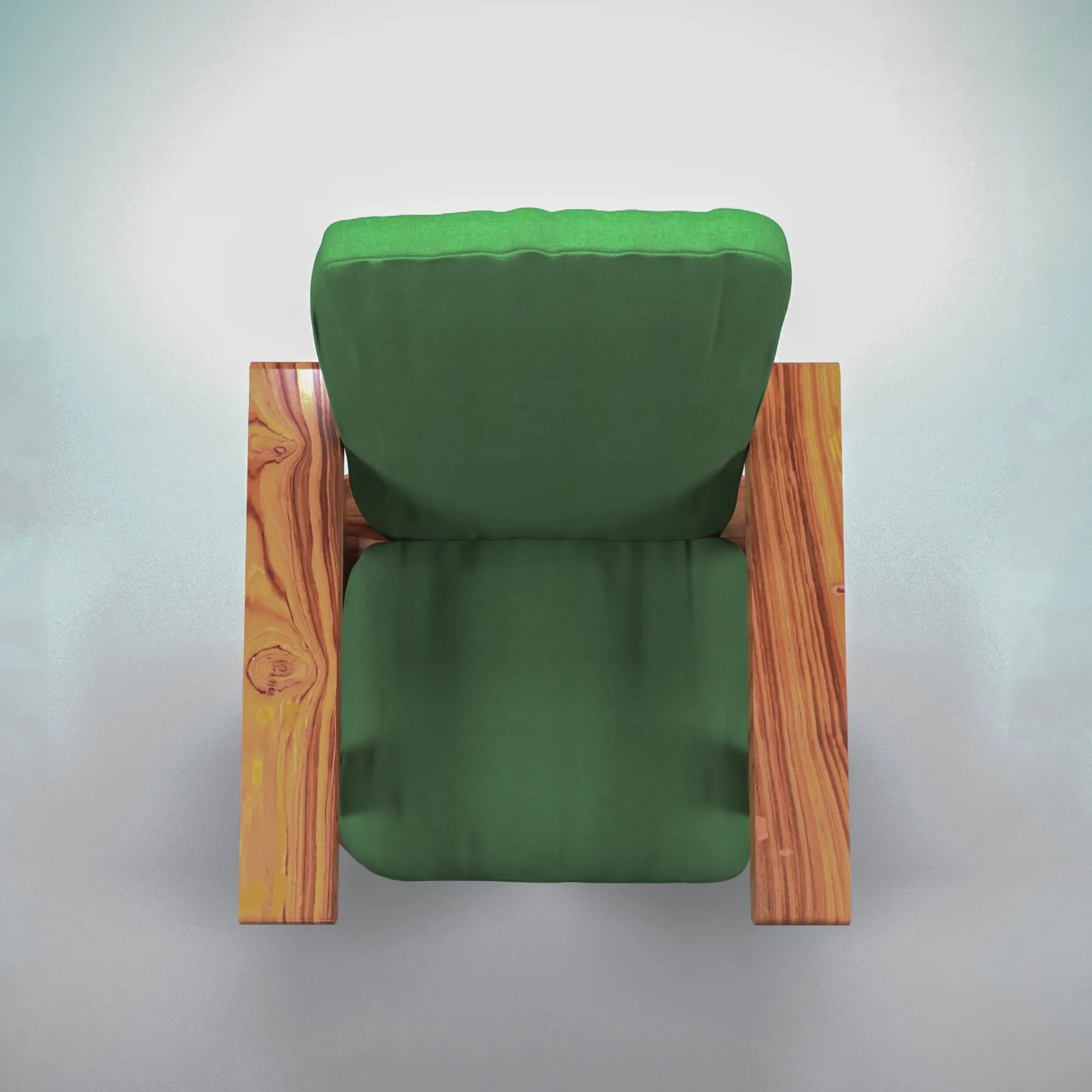 Green Upholstered Natural Teak Polish Arm Chair