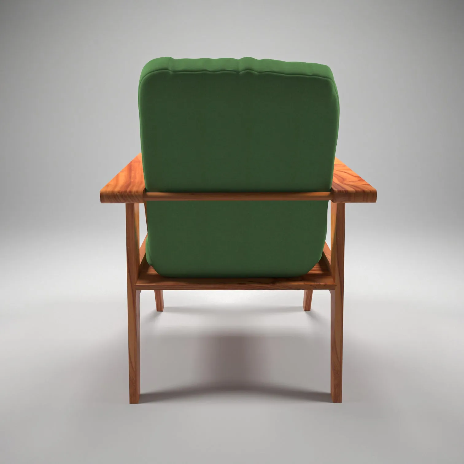 Green Upholstered Natural Teak Polish Arm Chair