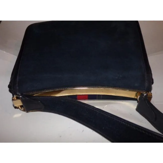 Gucci Vintage Pursesdesigner Purses Blue Suedeleather Trim With Wide Redblue Stripe Suedeleather Sho
