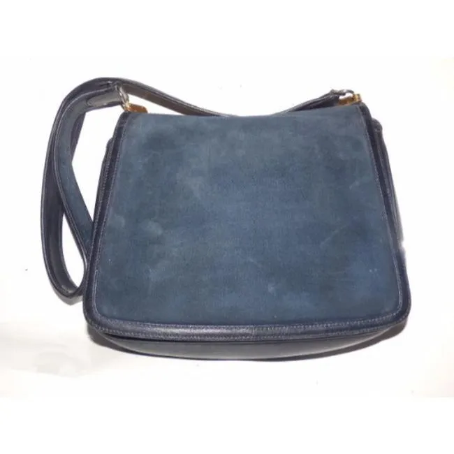 Gucci Vintage Pursesdesigner Purses Blue Suedeleather Trim With Wide Redblue Stripe Suedeleather Sho