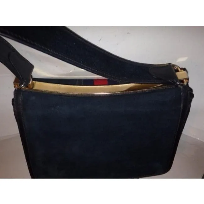 Gucci Vintage Pursesdesigner Purses Blue Suedeleather Trim With Wide Redblue Stripe Suedeleather Sho